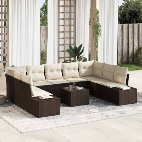 Gartensofa-set mit Kissen 10 pcs Braun Poly-Rattan vidaXL