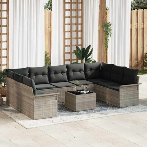 Gartensofa-set mit Kissen 10 pcs Hellgrau Poly-Rattan vidaXL