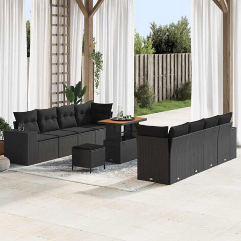 Gartensofa-set mit Kissen 11 pcs Schwarz Poly-Rattan vidaXL