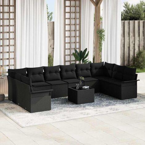 Gartensofa-set mit Kissen 11 pcs Schwarz Poly-Rattan vidaXL