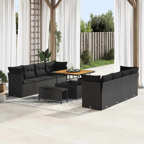 Gartensofa-set mit Kissen 11 pcs Schwarz Poly-Rattan vidaXL