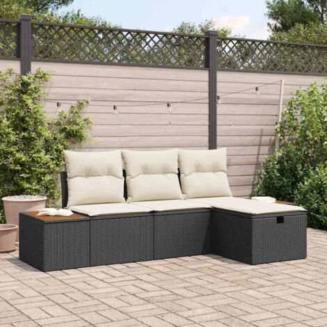 Gartensofa-set mit Kissen 4 pcs Schwarz Poly-Rattan vidaXL