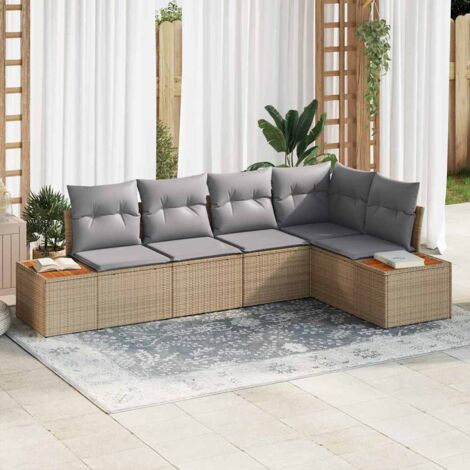 Gartensofa-set mit Kissen 5 pcs Beige Poly-Rattan vidaXL