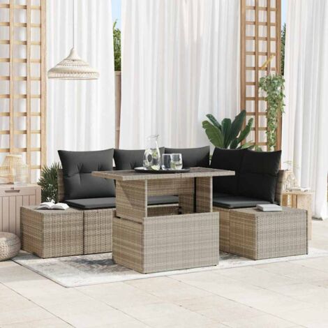 Gartensofa-set mit Kissen 5 pcs Hellgrau Poly-Rattan vidaXL