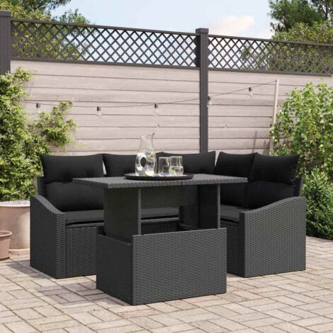 Gartensofa-set mit Kissen 5 pcs Schwarz Poly-Rattan vidaXL