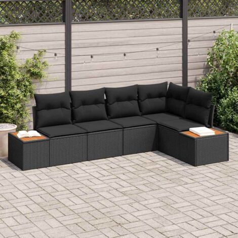 Gartensofa-set mit Kissen 5 pcs Schwarz Poly-Rattan vidaXL