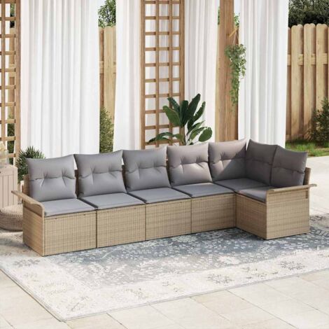 Gartensofa-set mit Kissen 6 pcs Beige Poly-Rattan vidaXL