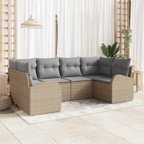 Gartensofa-set mit Kissen 6 pcs Beige Poly Rattan vidaXL