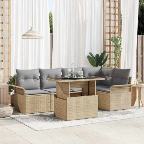 Gartensofa-set mit Kissen 6 pcs Beige Poly-Rattan vidaXL