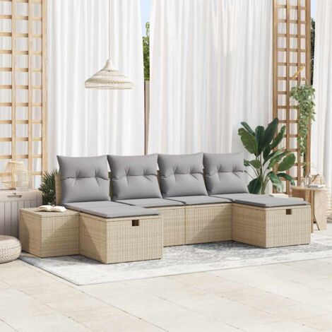 Gartensofa-set mit Kissen 6 pcs Beige Poly-Rattan vidaXL