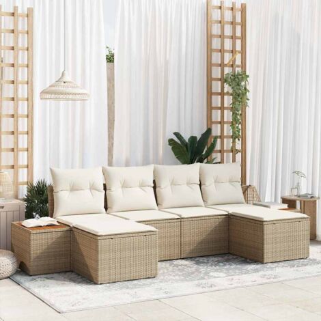Gartensofa-set mit Kissen 6 pcs Beige und Creme Poly Rattan vidaXL
