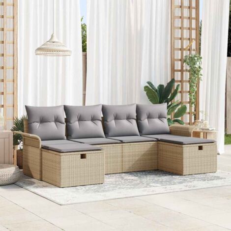 Gartensofa-set mit Kissen 6 pcs Beige und Hellgrau Poly-Rattan vidaXL