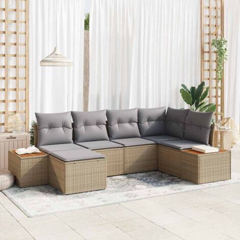Gartensofa-set mit Kissen 6 pcs Beige und Hellgrau Poly Rattan vidaXL