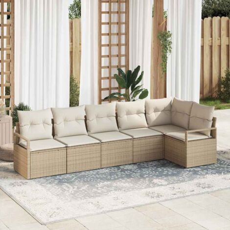 Gartensofa-set mit Kissen 6 pcs Beige und Weiß Poly-Rattan vidaXL