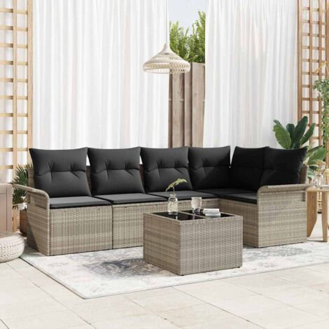 Gartensofa-set mit Kissen 6 pcs Grau Poly-Rattan vidaXL