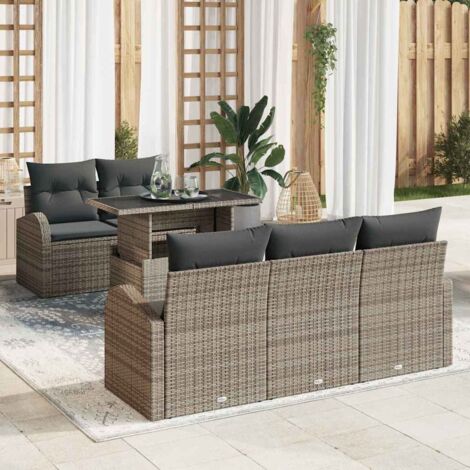Gartensofa-set mit Kissen 6 pcs Grau Poly Rattan vidaXL