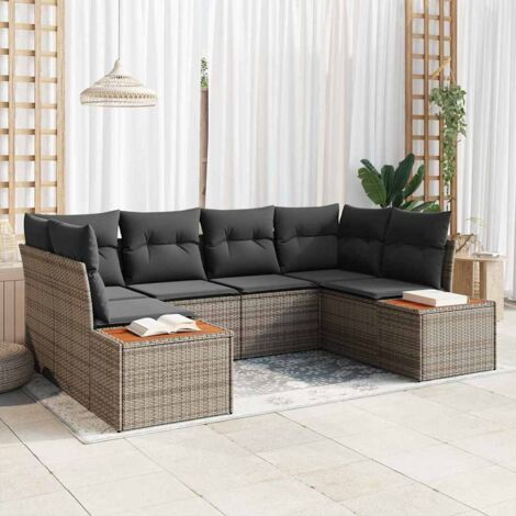 Gartensofa-set mit Kissen 6 pcs Grau Poly-Rattan vidaXL