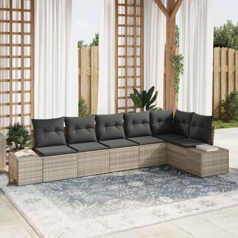 Gartensofa-set mit Kissen 6 pcs Hellgrau Poly-Rattan vidaXL
