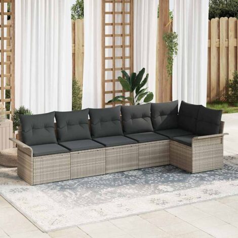 Gartensofa-set mit Kissen 6 pcs Hellgrau Poly-Rattan vidaXL