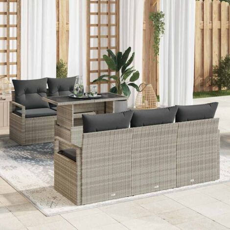 Gartensofa-set mit Kissen 6 pcs Hellgrau Poly Rattan vidaXL