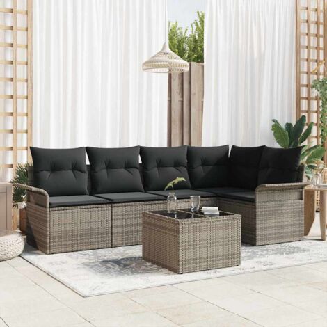 Gartensofa-set mit Kissen 6 pcs Poly-Rattan vidaXL