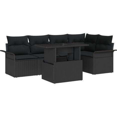 Gartensofa-set mit Kissen 6 pcs Schwarz Poly Rattan vidaXL