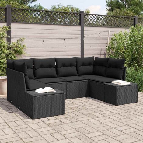 Gartensofa-set mit Kissen 6 pcs Schwarz Poly-Rattan vidaXL