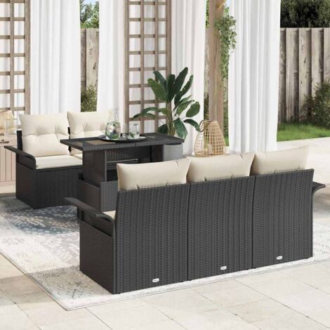 Gartensofa-set mit Kissen 6 pcs Schwarz Poly Rattan vidaXL