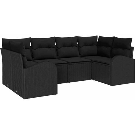 Gartensofa-set mit Kissen 6 pcs Schwarz Poly-Rattan vidaXL