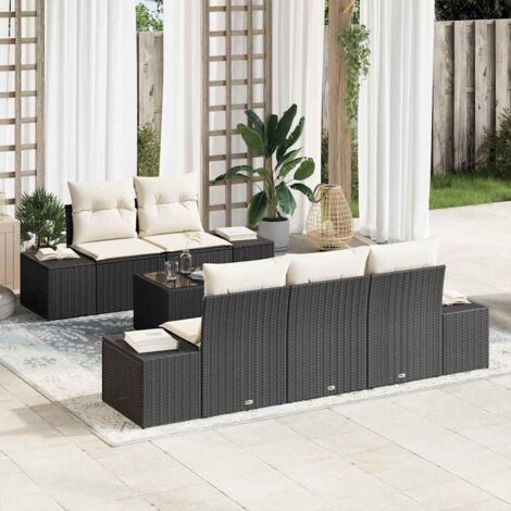 Gartensofa-set mit Kissen 6 pcs Schwarz und Creme Poly-Rattan vidaXL