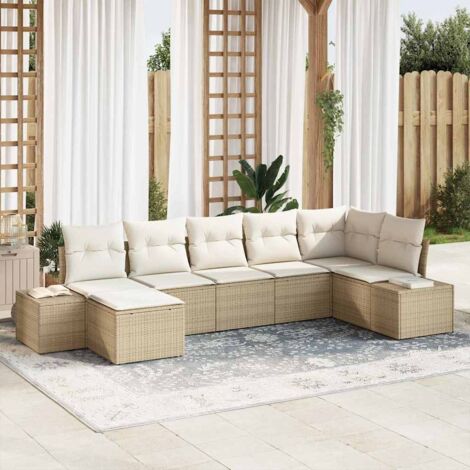 Gartensofa-set mit Kissen 7 pcs Beige Poly-Rattan vidaXL