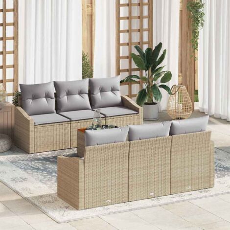 Gartensofa-set mit Kissen 7 pcs Beige Poly-Rattan vidaXL