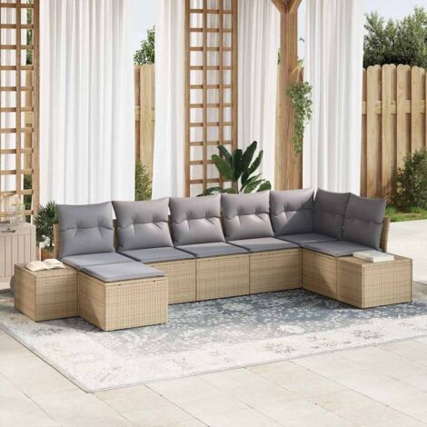 Gartensofa-set mit Kissen 7 pcs Beige Poly-Rattan vidaXL
