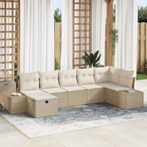 Gartensofa-set mit Kissen 7 pcs Beige Poly-Rattan vidaXL