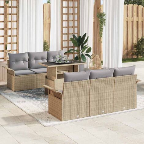 Gartensofa-set mit Kissen 7 pcs Beige Poly-Rattan vidaXL