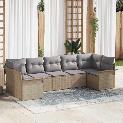 Gartensofa-set mit Kissen 7 pcs Beige Poly-Rattan vidaXL