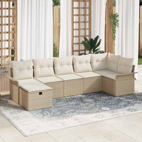 Gartensofa-set mit Kissen 7 pcs Beige und Creme Poly-Rattan vidaXL