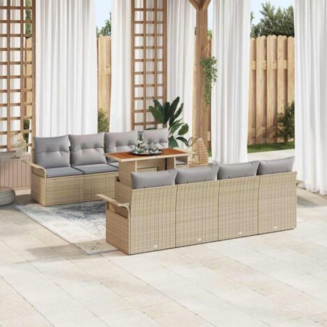 Gartensofa-set mit Kissen 7 pcs Beige und Hellgrau Poly-Rattan vidaXL