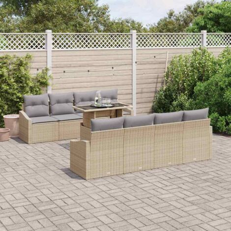Gartensofa-set mit Kissen 7 pcs Beige und Hellgrau Poly-Rattan vidaXL