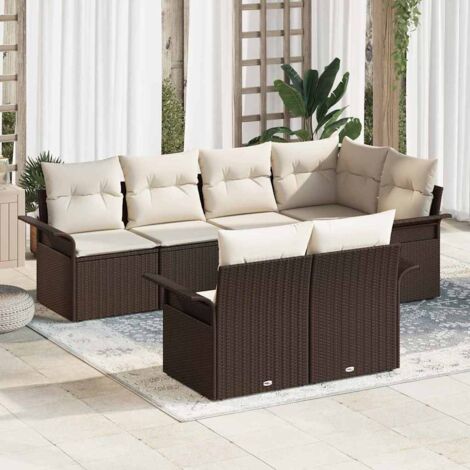 Gartensofa-set mit Kissen 7 pcs Braun Poly-Rattan vidaXL