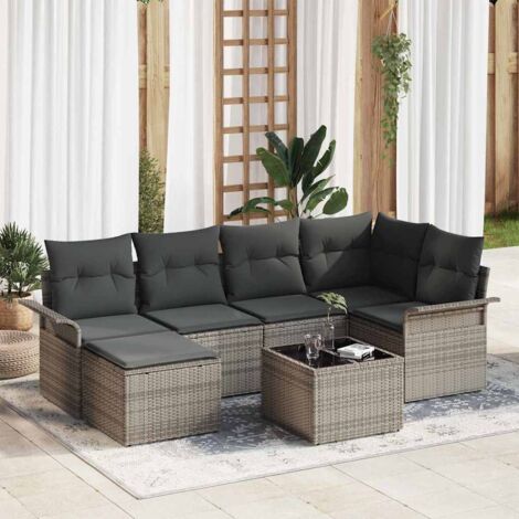 Gartensofa-set mit Kissen 7 pcs Grau Poly-Rattan vidaXL