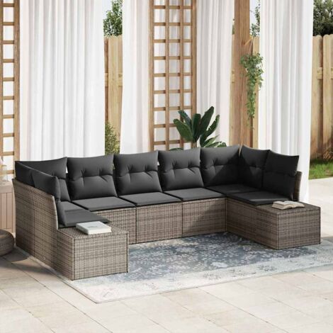 Gartensofa-set mit Kissen 7 pcs Grau Poly-Rattan vidaXL