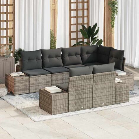 Gartensofa-set mit Kissen 7 pcs Grau Poly-Rattan vidaXL