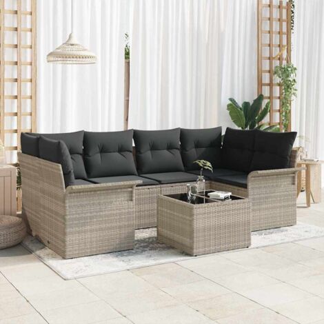 Gartensofa-set mit Kissen 7 pcs Hellgrau Poly-Rattan vidaXL