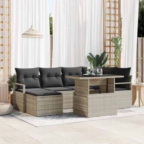 Gartensofa-set mit Kissen 7 pcs Hellgrau Poly Rattan vidaXL