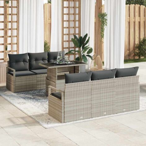 Gartensofa-set mit Kissen 7 pcs Hellgrau Poly Rattan vidaXL