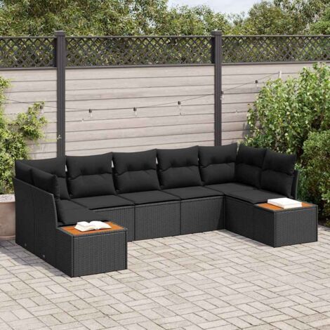 Gartensofa-set mit Kissen 7 pcs Schwarz Poly-Rattan vidaXL