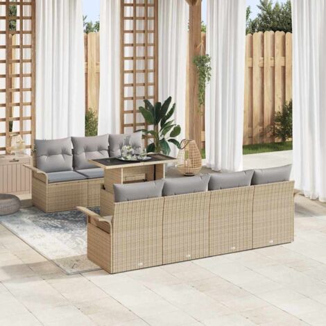 Gartensofa-set mit Kissen 8 pcs Beige Poly-Rattan vidaXL
