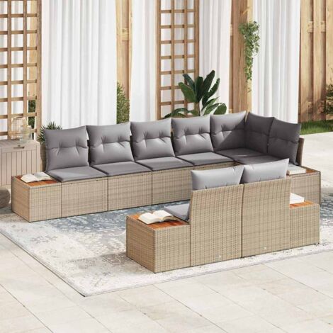 Gartensofa-set mit Kissen 8 pcs Beige Poly-Rattan vidaXL