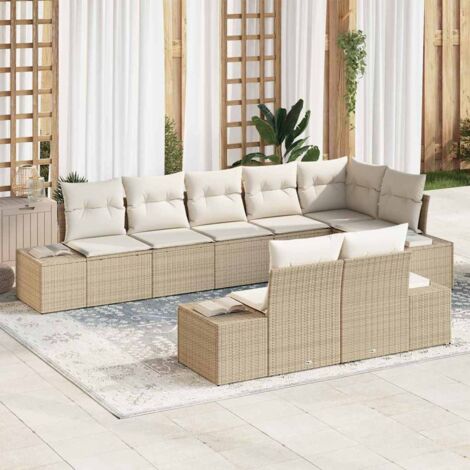 Gartensofa-set mit Kissen 8 pcs Beige und Creme Poly-Rattan vidaXL
